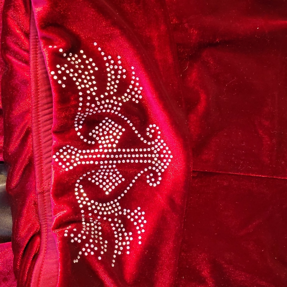 ROMWE Red Velour Flare Pants - Picture 2 of 5